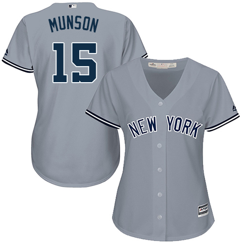 Women's Majestic New York Yankees #15 Thurman Munson Authentic Grey Road MLB Jersey