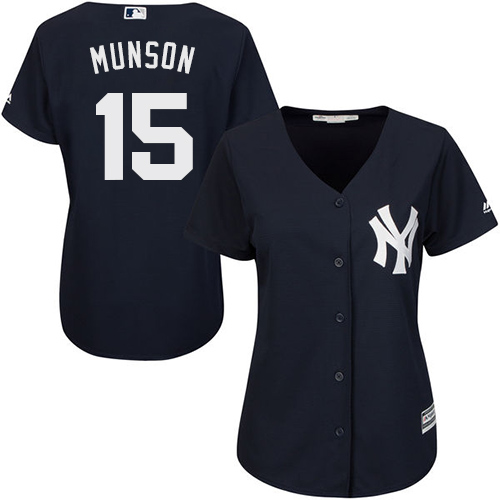 Women's Majestic New York Yankees #15 Thurman Munson Authentic Navy Blue Alternate MLB Jersey