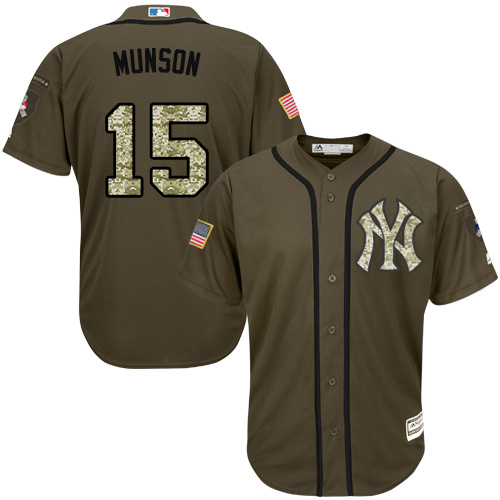 Youth Majestic New York Yankees #15 Thurman Munson Authentic Green Salute to Service MLB Jersey
