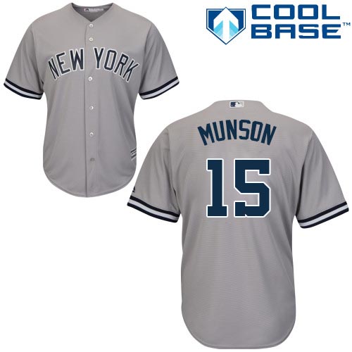 Youth Majestic New York Yankees #15 Thurman Munson Authentic Grey Road MLB Jersey