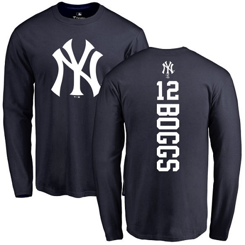 MLB Nike New York Yankees #12 Wade Boggs Navy Blue Backer Long Sleeve T-Shirt
