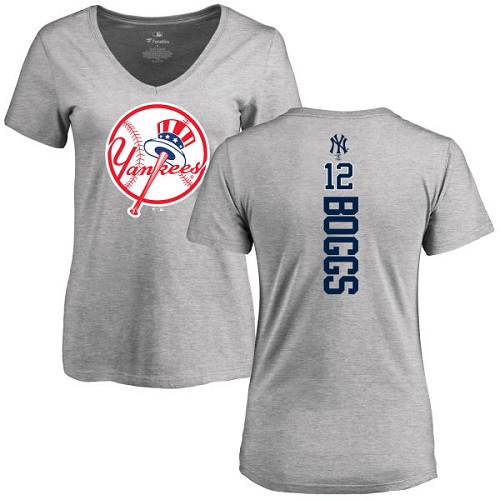 MLB Women's Nike New York Yankees #12 Wade Boggs Ash Backer T-Shirt