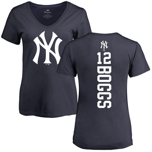 MLB Women's Nike New York Yankees #12 Wade Boggs Navy Blue Backer T-Shirt