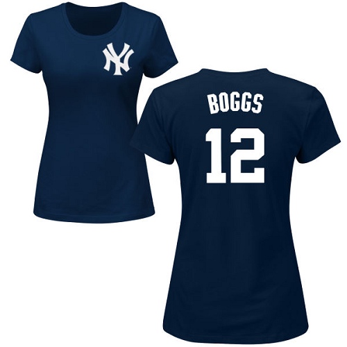 MLB Women's Nike New York Yankees #12 Wade Boggs Navy Blue Name & Number T-Shirt