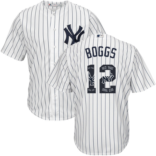 Men's Majestic New York Yankees #12 Wade Boggs Authentic White Team Logo Fashion MLB Jersey