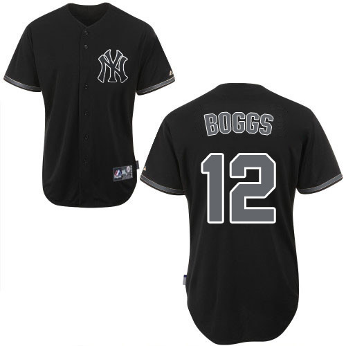Men's Majestic New York Yankees #12 Wade Boggs Replica Black Fashion MLB Jersey