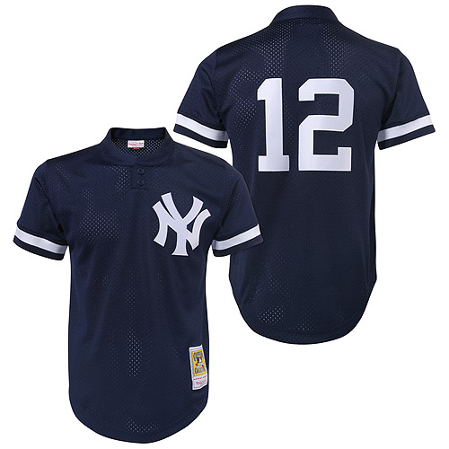 Men's Mitchell and Ness 1995 New York Yankees #12 Wade Boggs Authentic Blue Throwback MLB Jersey