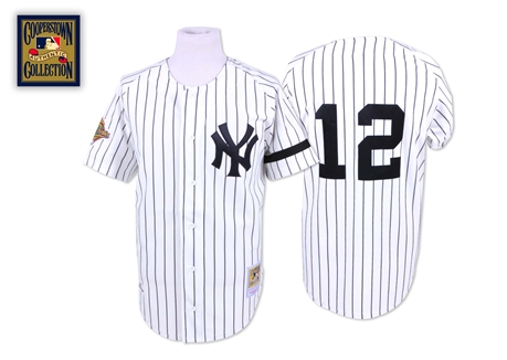 Men's Mitchell and Ness New York Yankees #12 Wade Boggs Authentic White Throwback MLB Jersey