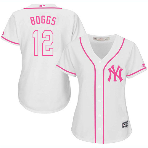 Women's Majestic New York Yankees #12 Wade Boggs Authentic White Fashion Cool Base MLB Jersey