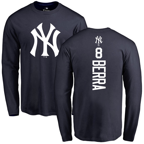 MLB Nike New York Yankees #8 Yogi Berra Navy Blue Backer Long Sleeve T-Shirt