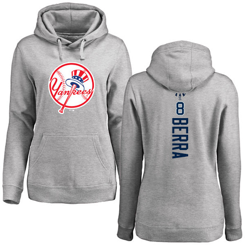 MLB Women's Nike New York Yankees #8 Yogi Berra Ash Backer Pullover Hoodie