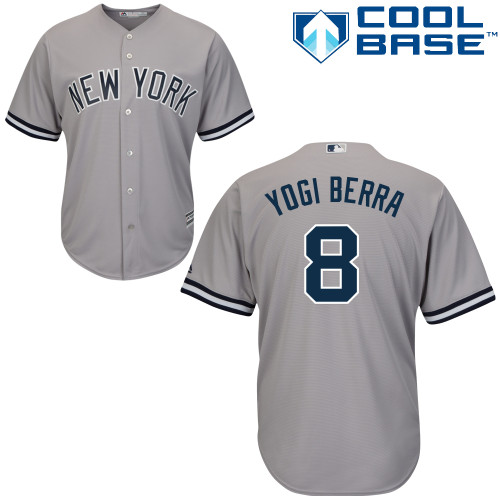 Men's Majestic New York Yankees #8 Yogi Berra Replica Grey Road MLB Jersey
