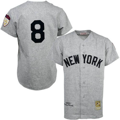 Men's Mitchell and Ness 1951 New York Yankees #8 Yogi Berra Replica Grey Throwback MLB Jersey