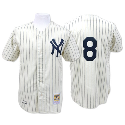 Men's Mitchell and Ness New York Yankees #8 Yogi Berra Replica White Throwback MLB Jersey