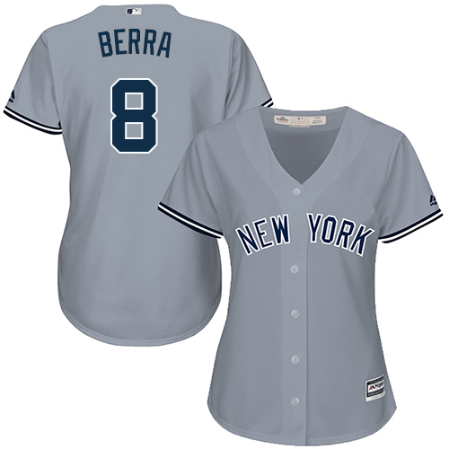 Women's Majestic New York Yankees #8 Yogi Berra Authentic Grey Road MLB Jersey