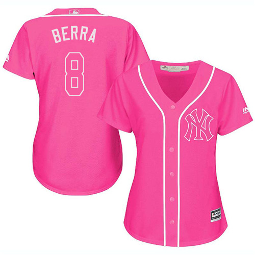 Women's Majestic New York Yankees #8 Yogi Berra Authentic Pink Fashion Cool Base MLB Jersey