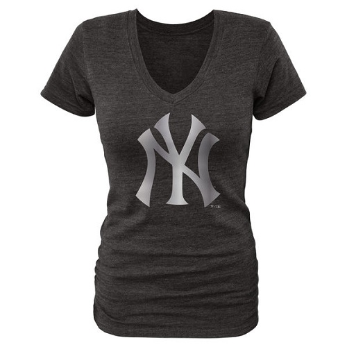 MLB New York Yankees Fanatics Apparel Women's Platinum Collection V-Neck Tri-Blend T-Shirt - Black