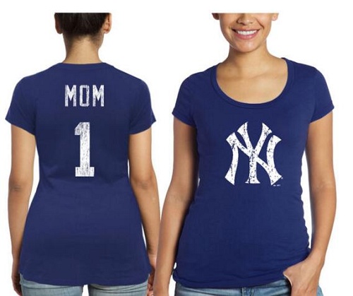 MLB New York Yankees Majestic Threads Women's Mother's Day #1 Mom T-Shirt - Navy Blue