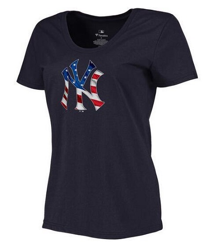 MLB Women's New York Yankees Navy Banner Wave Slim Fit T-Shirt